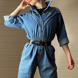 Pearl Studded 80’s Denim Jumpsuit